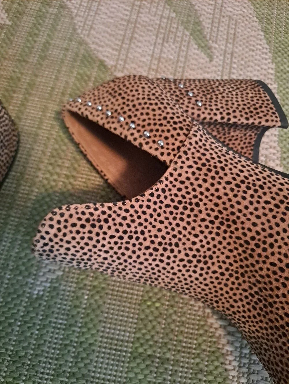 Gianni Bini Studded Dotted Tan Suede Block Heel Booties - Women